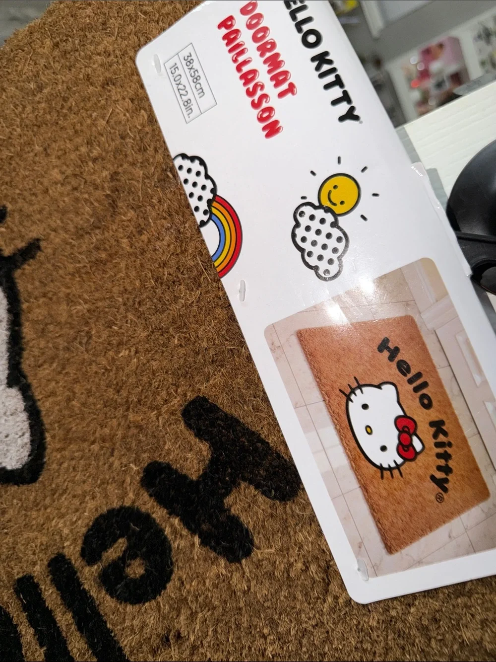 Hello Kitty Brown Doormat with White Face and Red Bow